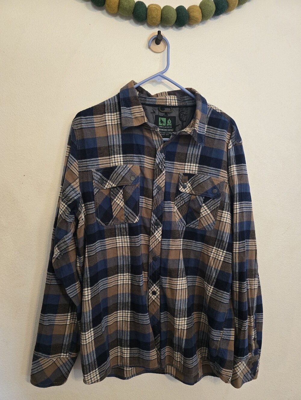 Tree Brand Supply Nomad Division Surf Stone Mens Plaid Flannel Sz XL Blue Brown